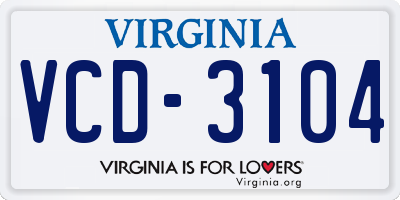 VA license plate VCD3104