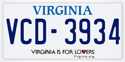 VA license plate VCD3934