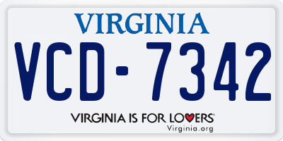 VA license plate VCD7342