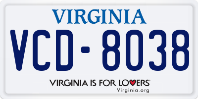 VA license plate VCD8038