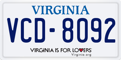 VA license plate VCD8092
