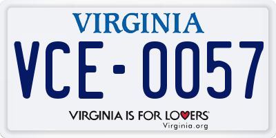 VA license plate VCE0057
