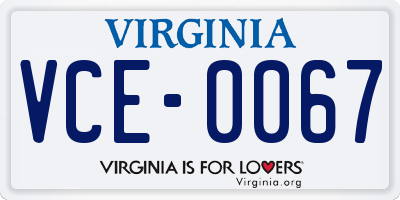 VA license plate VCE0067