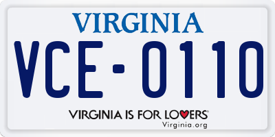 VA license plate VCE0110