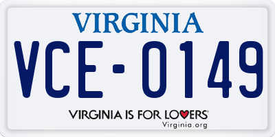 VA license plate VCE0149