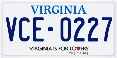 VA license plate VCE0227