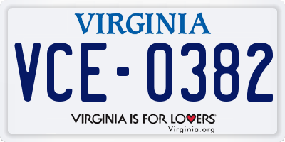 VA license plate VCE0382