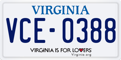 VA license plate VCE0388