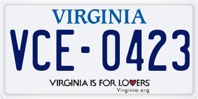 VA license plate VCE0423