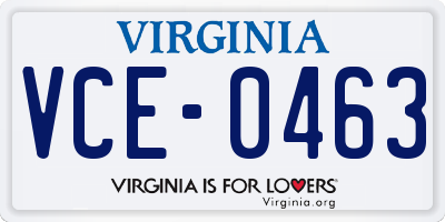 VA license plate VCE0463