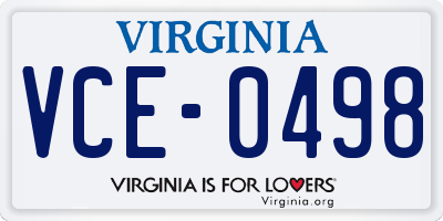 VA license plate VCE0498