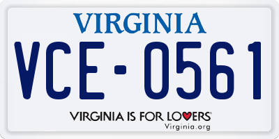 VA license plate VCE0561