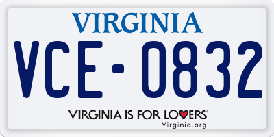 VA license plate VCE0832