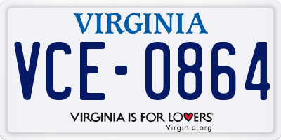 VA license plate VCE0864