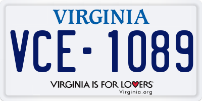 VA license plate VCE1089