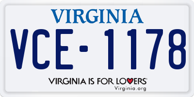 VA license plate VCE1178