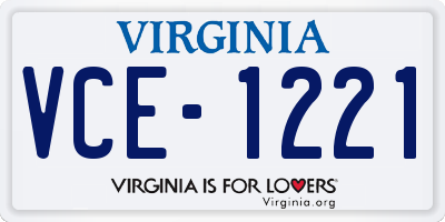 VA license plate VCE1221