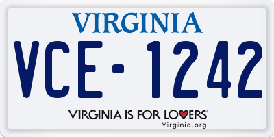 VA license plate VCE1242