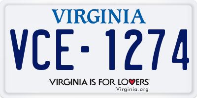 VA license plate VCE1274