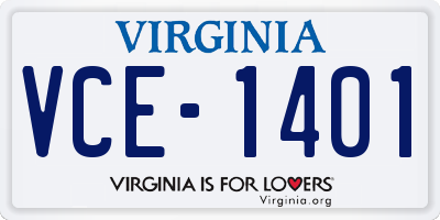 VA license plate VCE1401