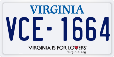 VA license plate VCE1664