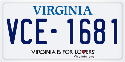VA license plate VCE1681