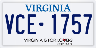VA license plate VCE1757