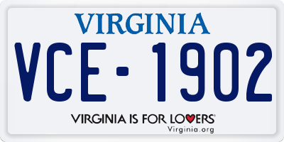 VA license plate VCE1902
