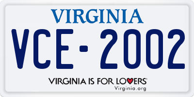 VA license plate VCE2002