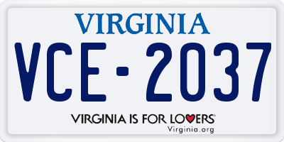 VA license plate VCE2037
