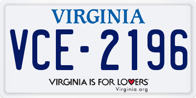 VA license plate VCE2196