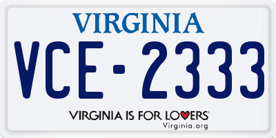VA license plate VCE2333