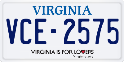 VA license plate VCE2575