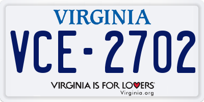 VA license plate VCE2702