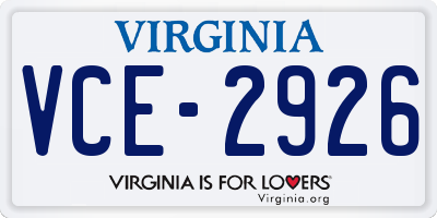 VA license plate VCE2926