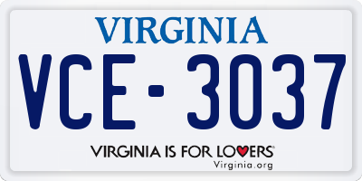 VA license plate VCE3037