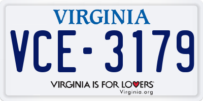 VA license plate VCE3179