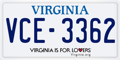 VA license plate VCE3362