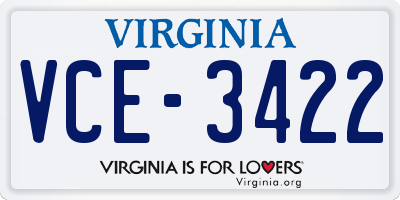 VA license plate VCE3422