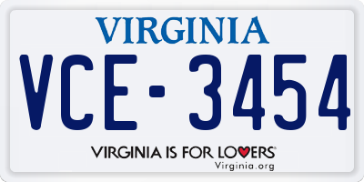 VA license plate VCE3454