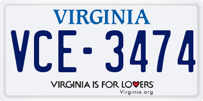 VA license plate VCE3474