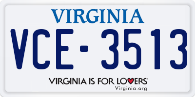 VA license plate VCE3513