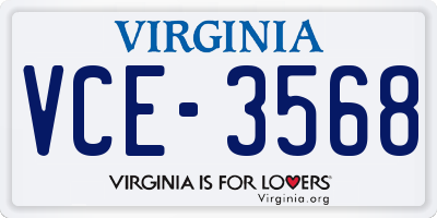 VA license plate VCE3568