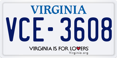 VA license plate VCE3608
