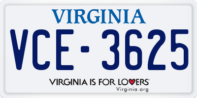 VA license plate VCE3625