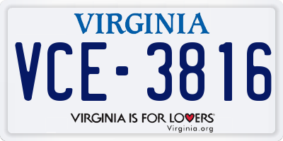VA license plate VCE3816