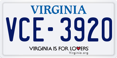 VA license plate VCE3920