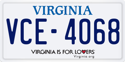 VA license plate VCE4068