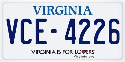 VA license plate VCE4226
