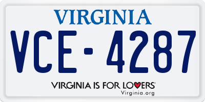 VA license plate VCE4287